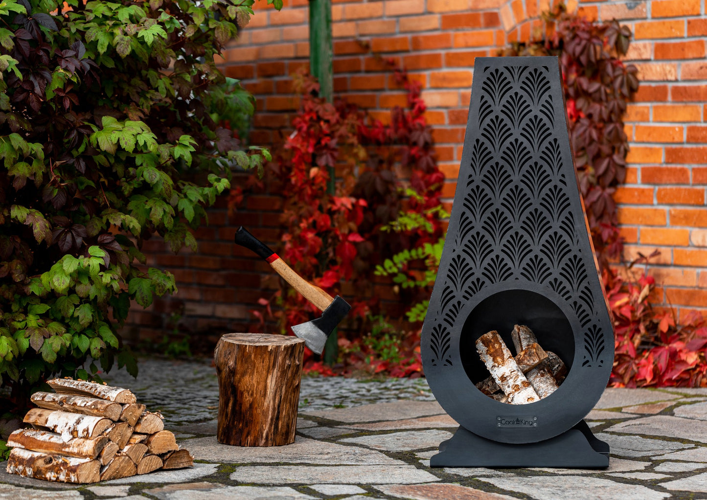 Gartenkamin aus Naturstahl – 108 cm , Handgefertigt , Gartenkamin NRW